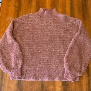 Liz Claiborne Sweater Large Mauve mock Turtleneck Sweater Balloon Sleeve Soft